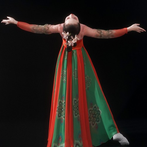 Red with green water sleeves hanfu for women Tang Dynasty empress dance dress Chinese folk dance costume ancient traditional classical dance performance dress female